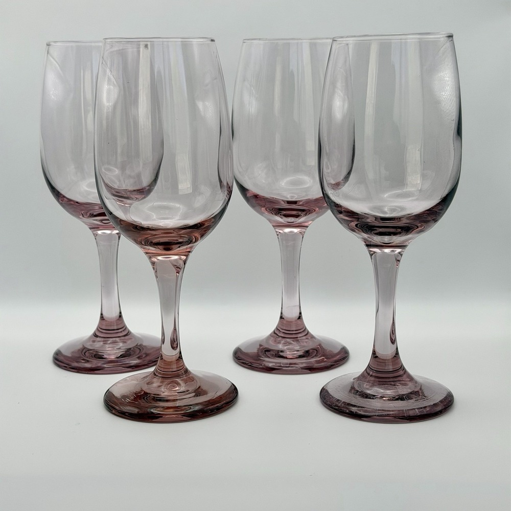Libbey Blush Pink Wine Glasses Set of 4 Heavy Stemware Goblets Vintage 7.25"